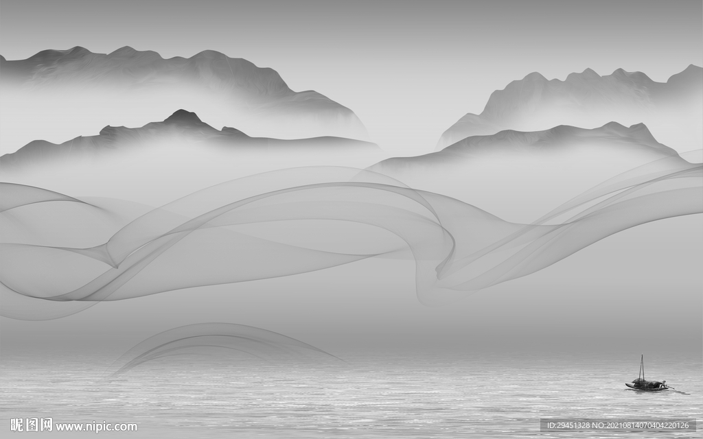 线条灰色新山水 tif分层图