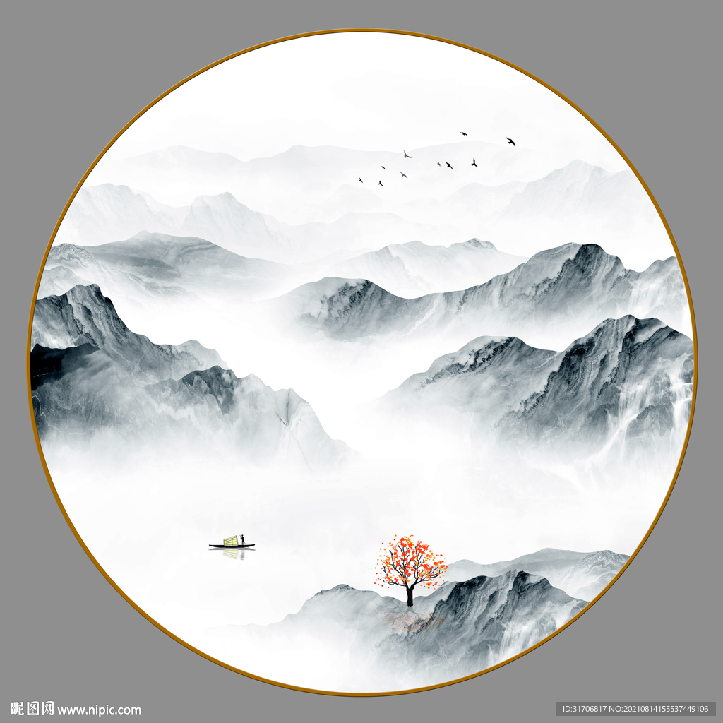 圆形山水画