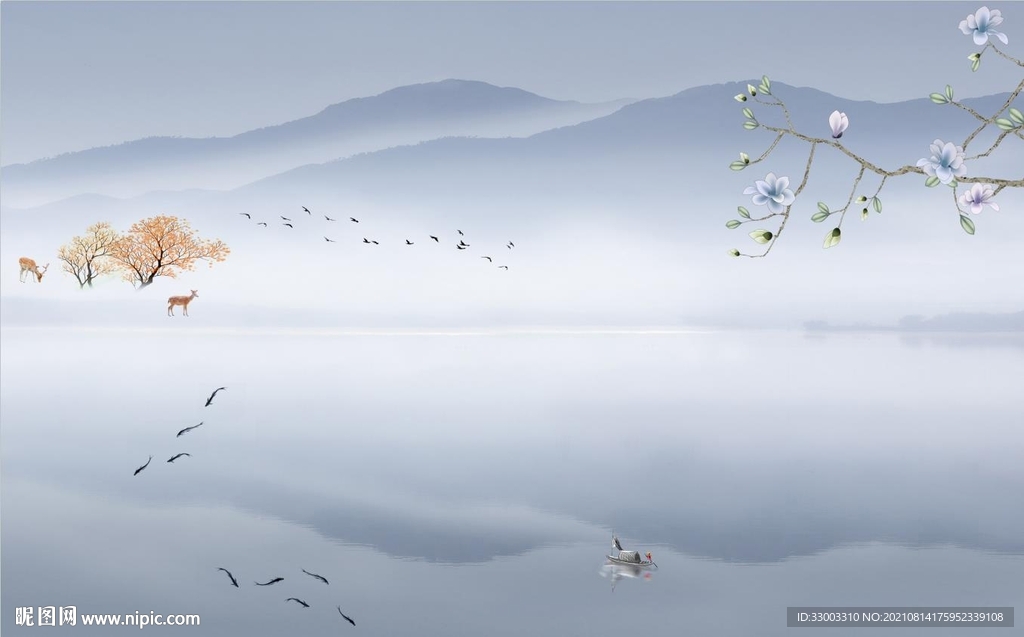 新中式山水背景墙