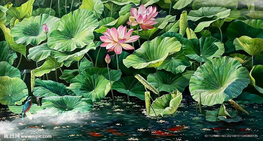 荷花油画装饰画