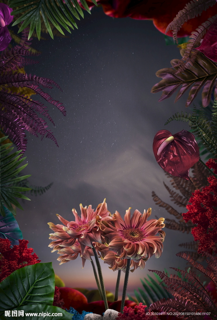 夜景植物鲜花唯美海报背景