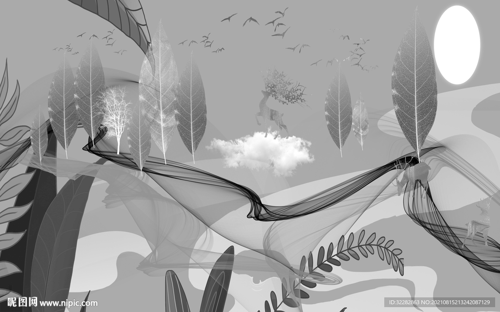 客厅高清灰色山水 TIF分层