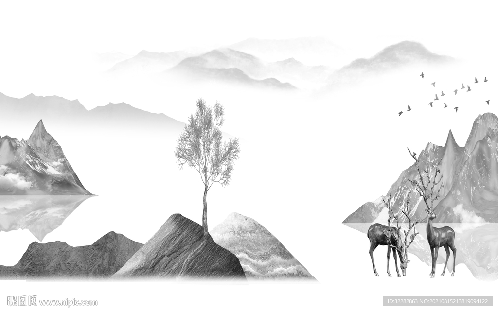 极简意境灰色山水 TIF分层