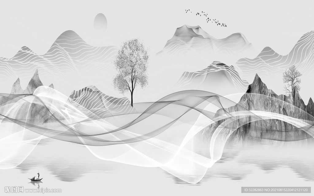 高端中式灰色山水 TIF分层