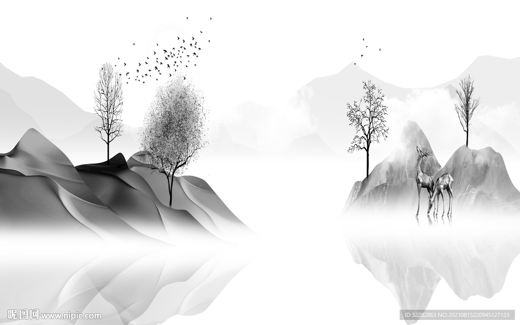 高档客厅灰色山水 TIF分层