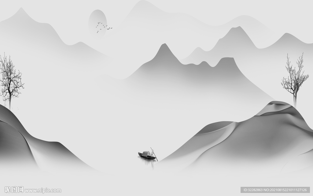 背景墙客厅灰色山水 TIF分层