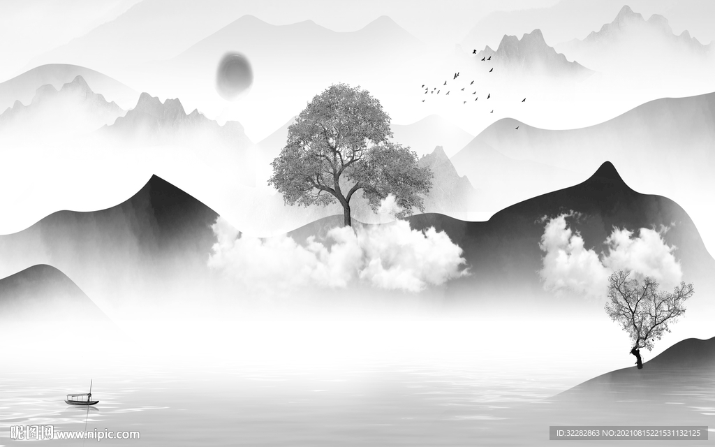 新款客厅灰色山水 TIF分层