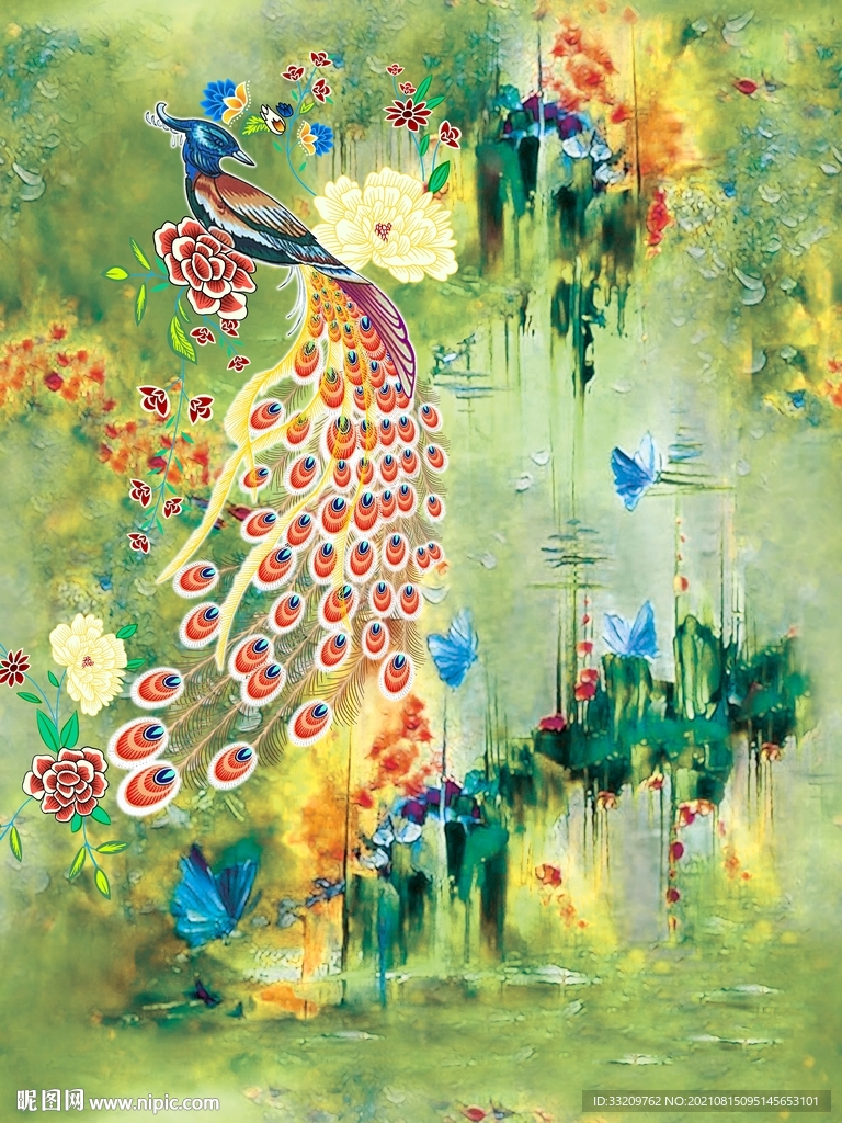 孔雀 油画 潮牌 花朵