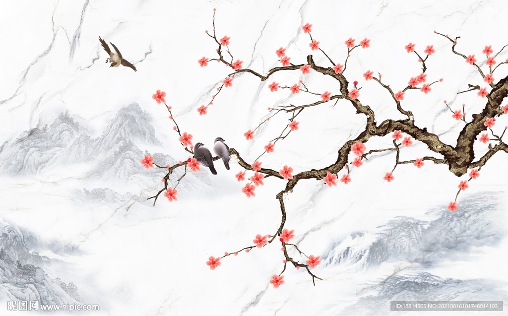 梅花新中式背景墙