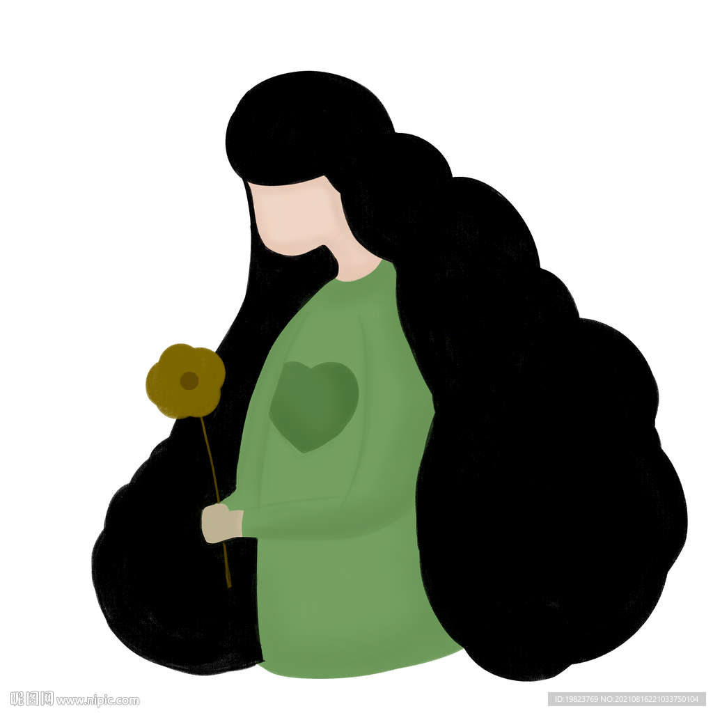 手拿鲜花的长发女人