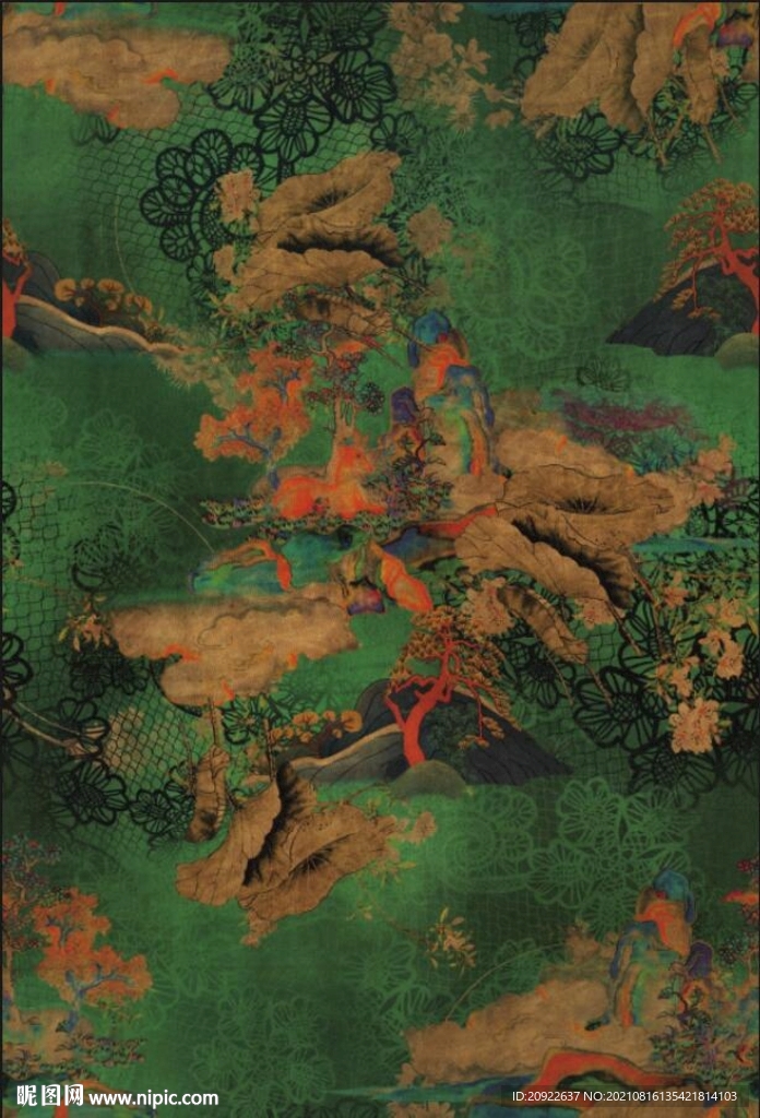大牌莲花山水画