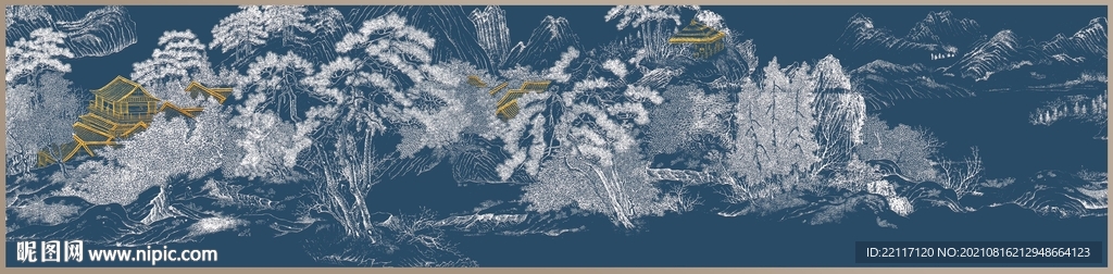 新中式古建筑立体砂岩装饰画