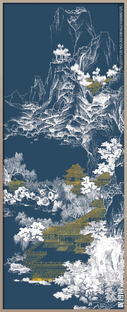 新中式楼阁台亭装饰画