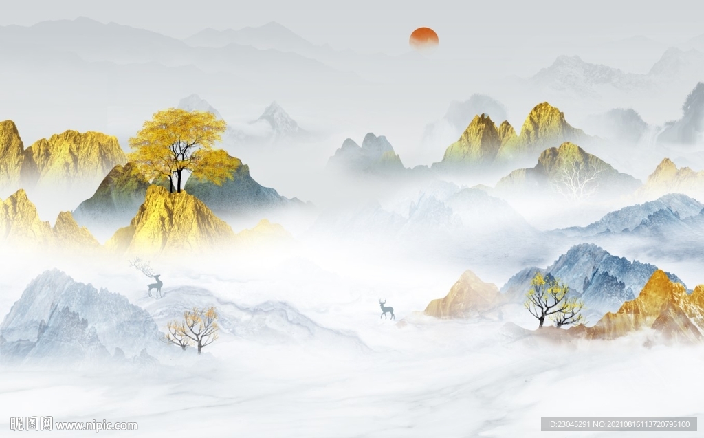 新中式山水背景墙