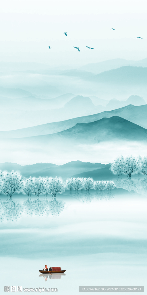 新中式新玄关山水 TIF分层画