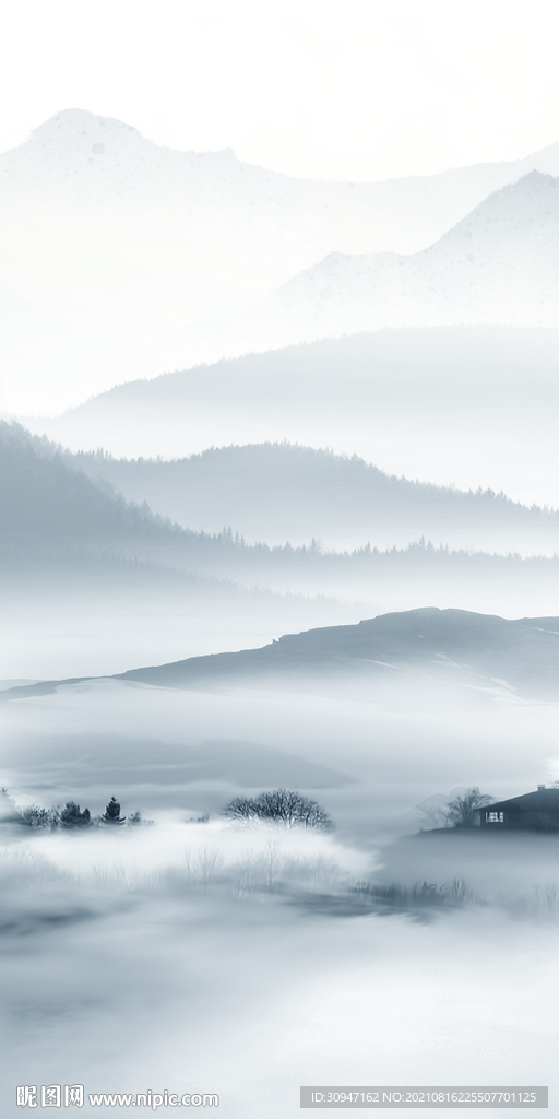 中国风玄关画山水 文件分层  