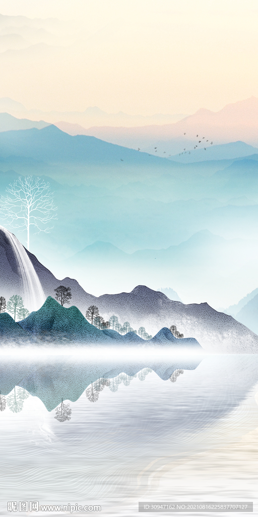意境玄关画山水 文件分层  