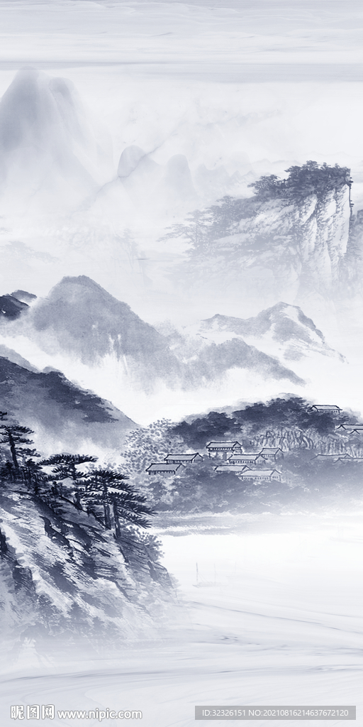 中国风玄关画山水 tif分层图