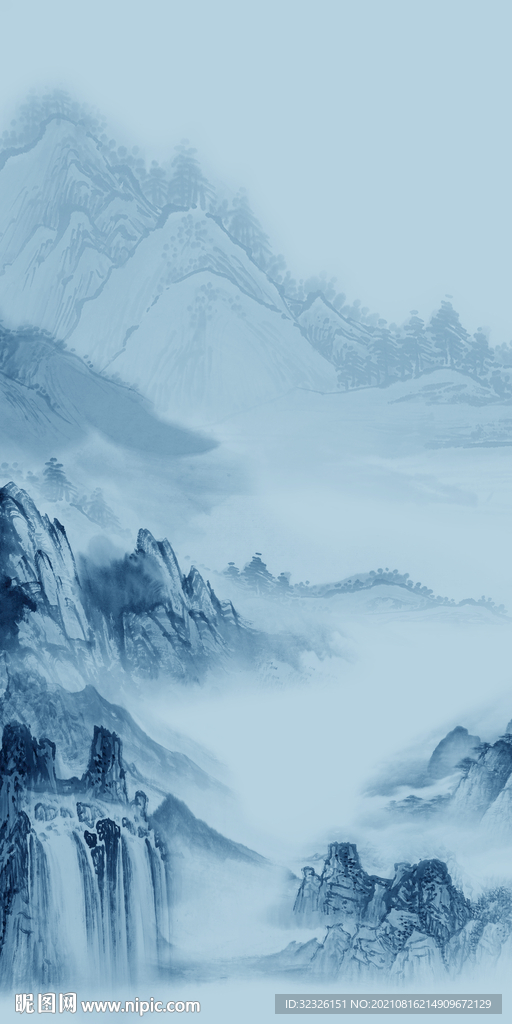 新中式玄关画山水 tif分层图