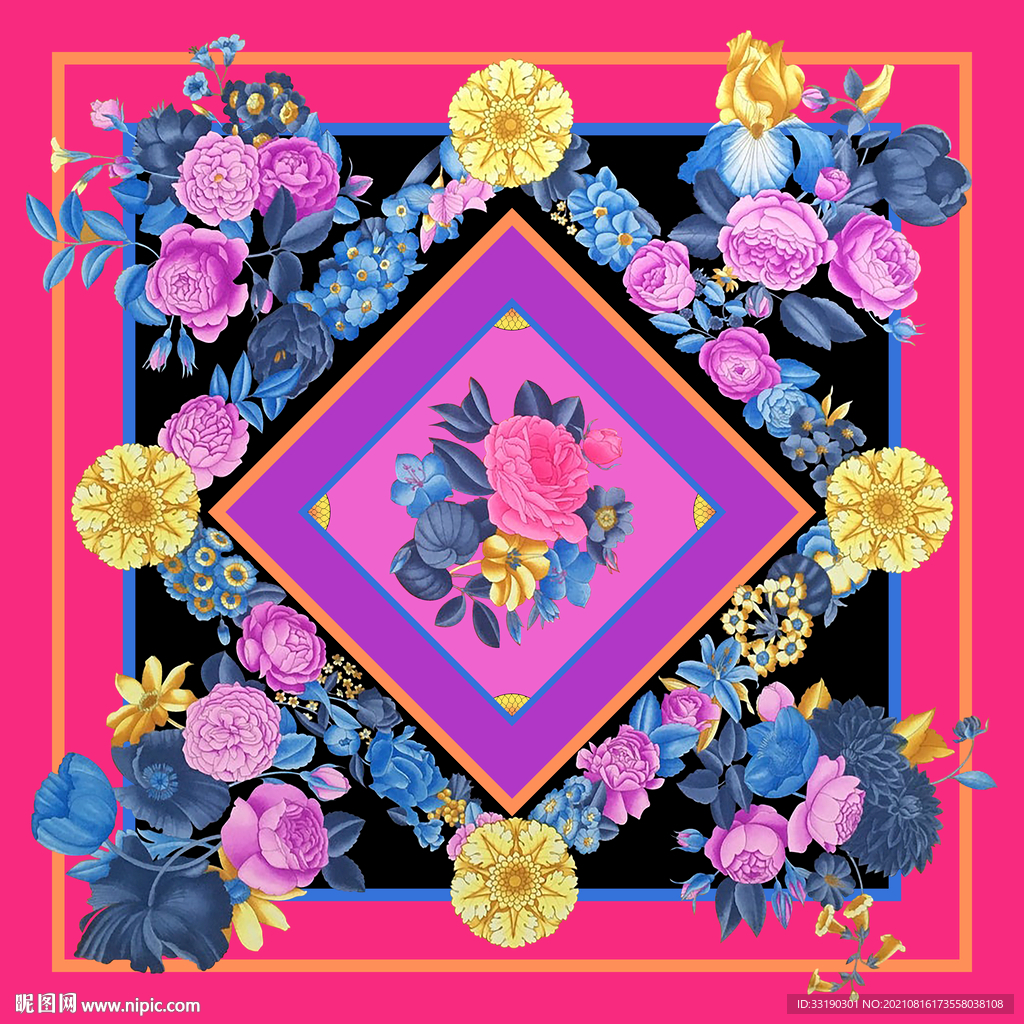 牡丹花方巾