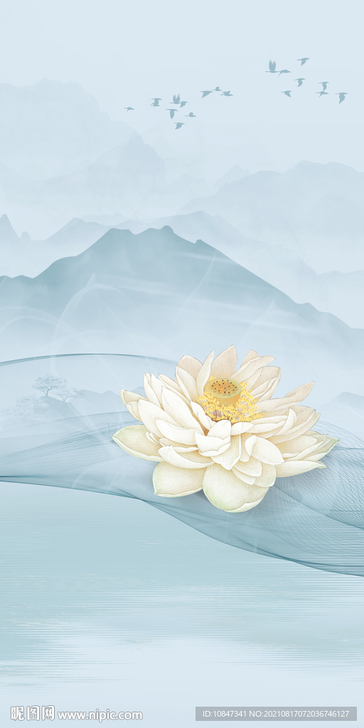 荷花玄关画山水 TIF分层图