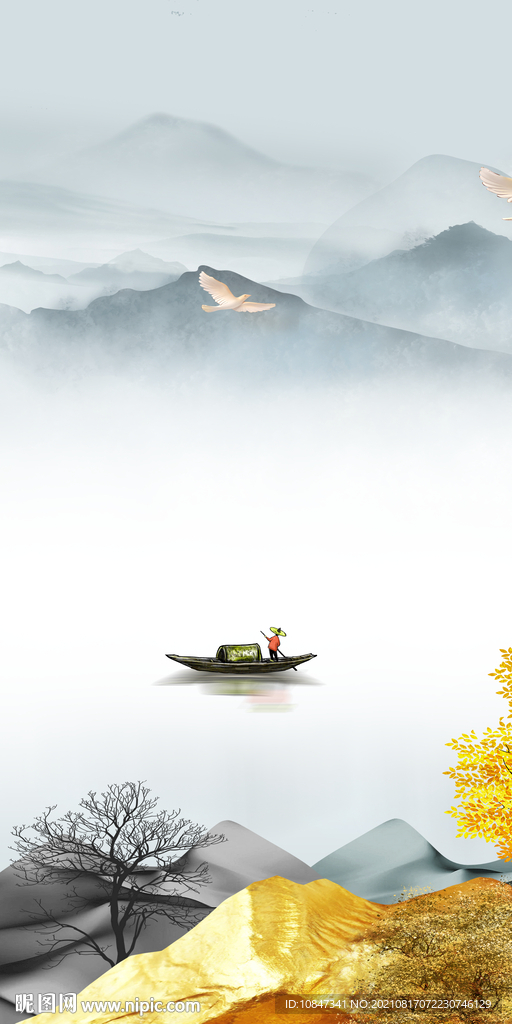 无框玄关画山水 TIF分层图