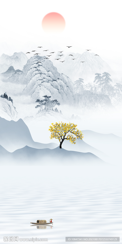 中式玄关画山水 TIF分层图