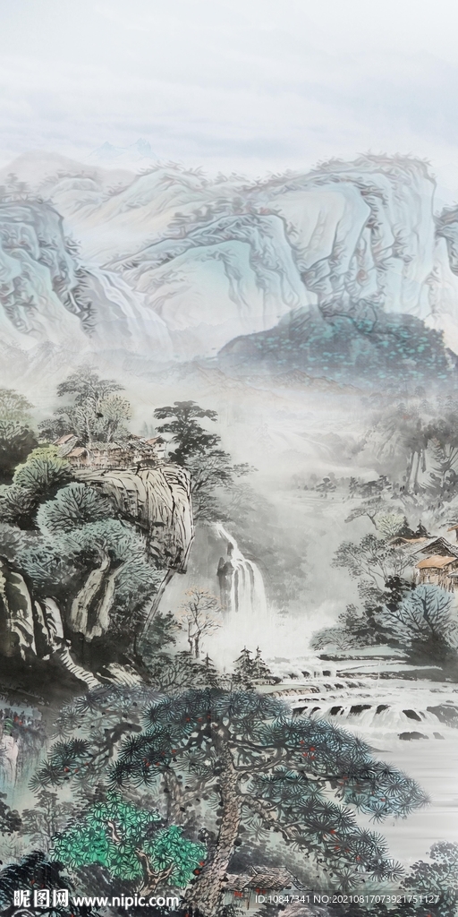 国画 玄关画山水 TIF分层图