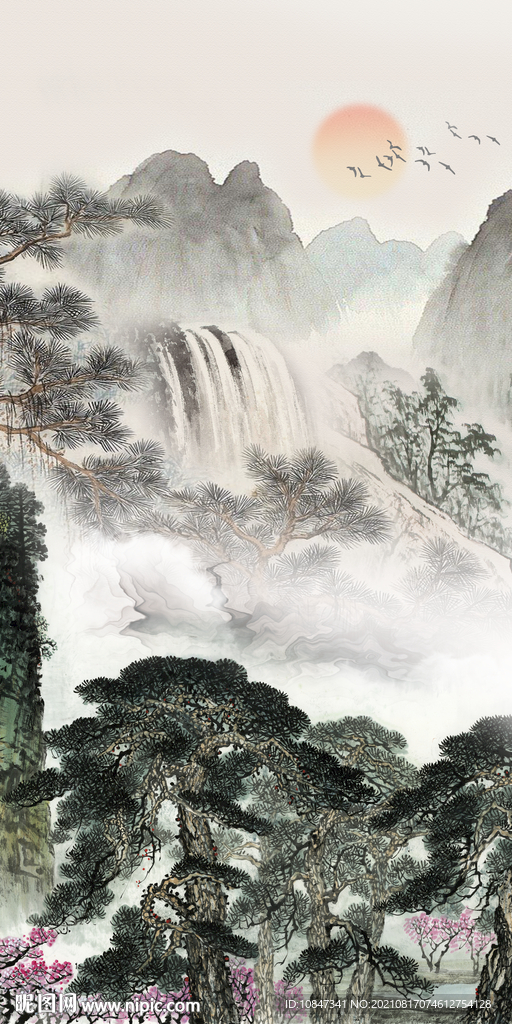 国画 玄关山水图 TIF分层画