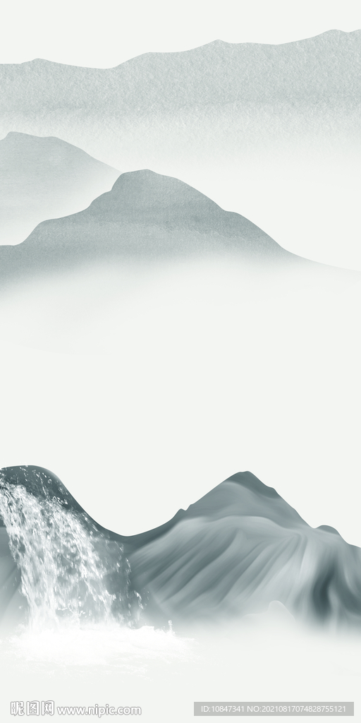 蓝色玄关山水图 TIF分层画