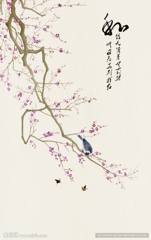 水墨花鸟壁画图片
