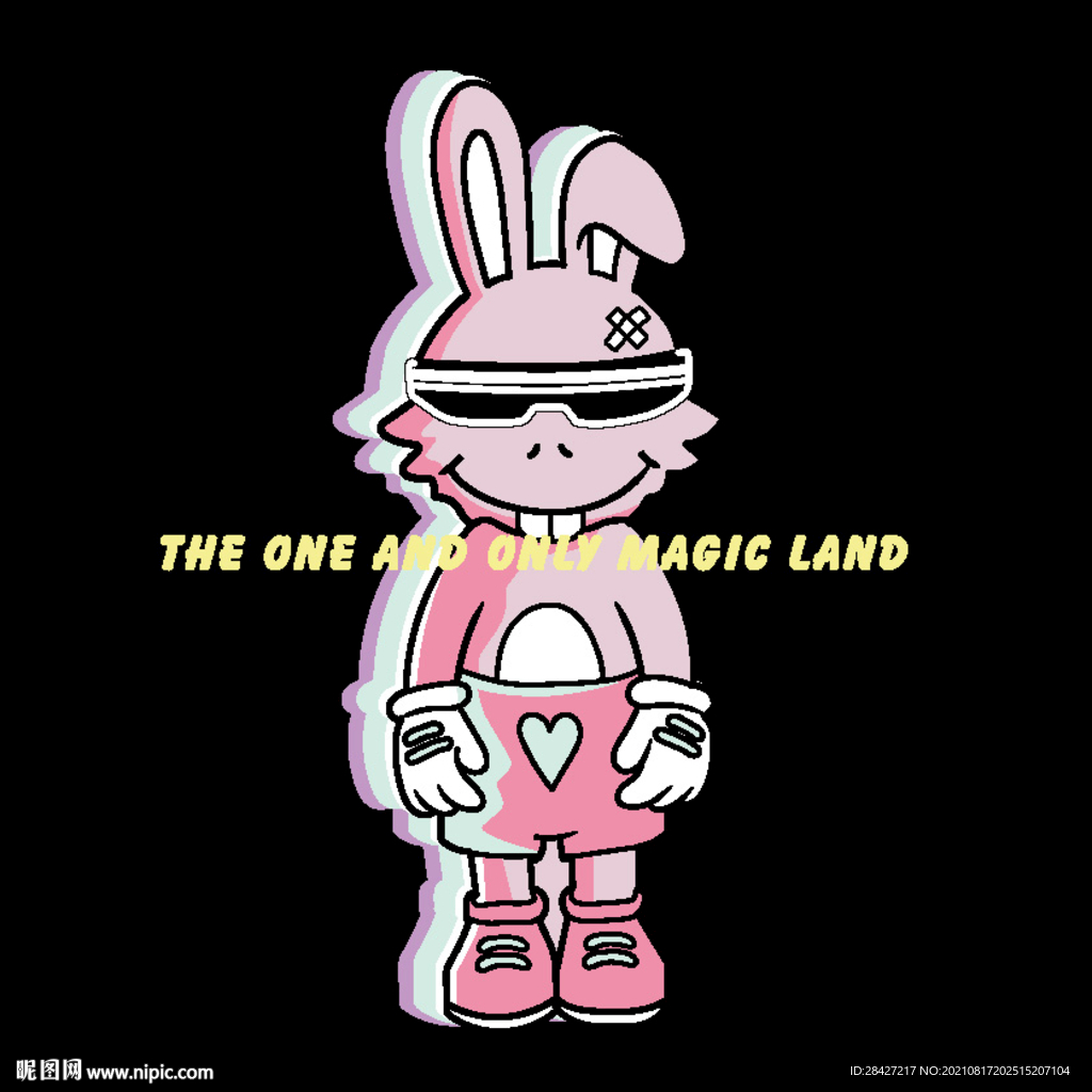 手绘卡通潮流粉色兔眼镜印花图案