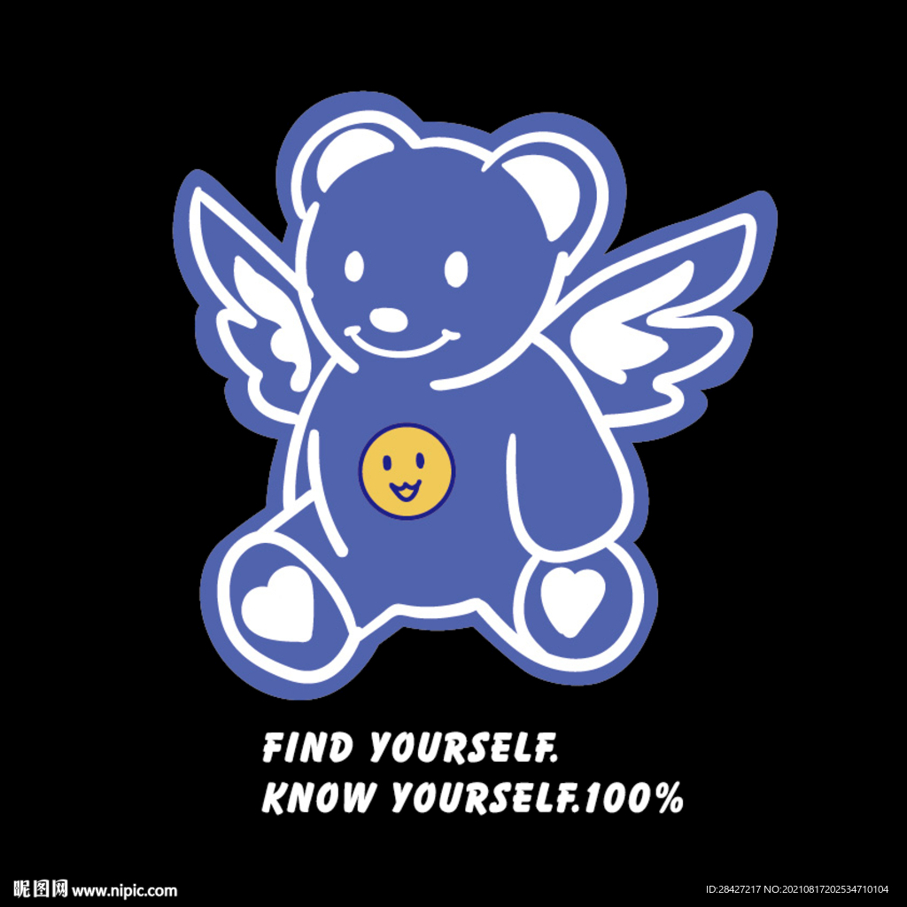 翅膀蓝色潮流熊印花图案