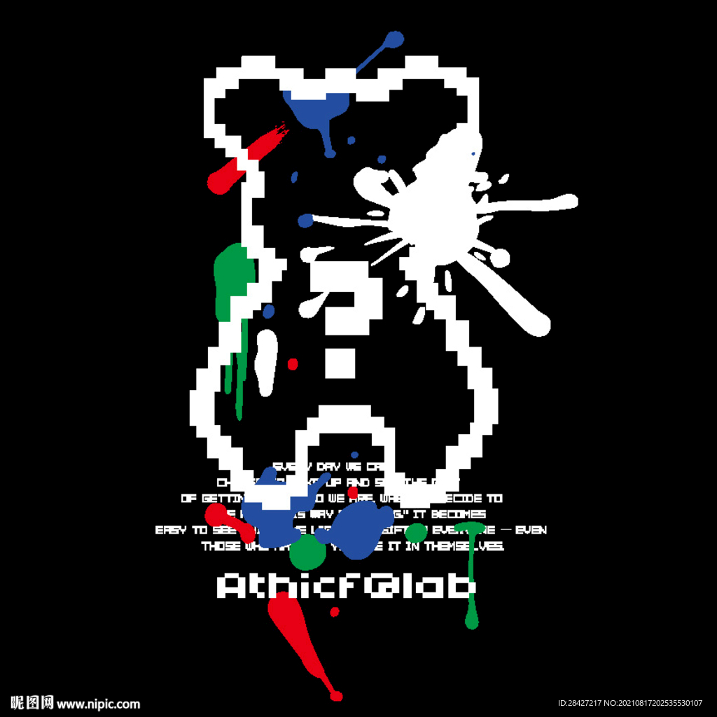 马赛克潮流熊喷墨印花图案