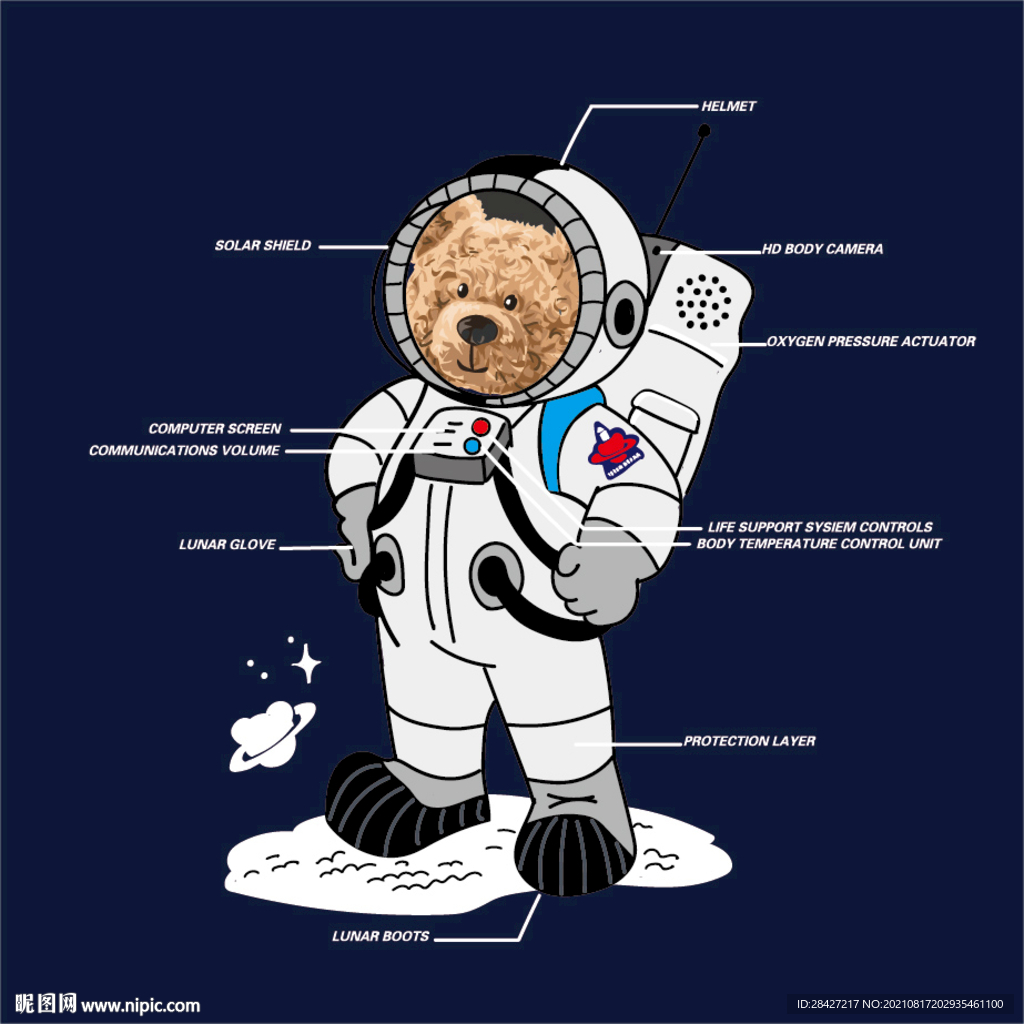 卡通手绘潮流太空宇航员泰迪熊