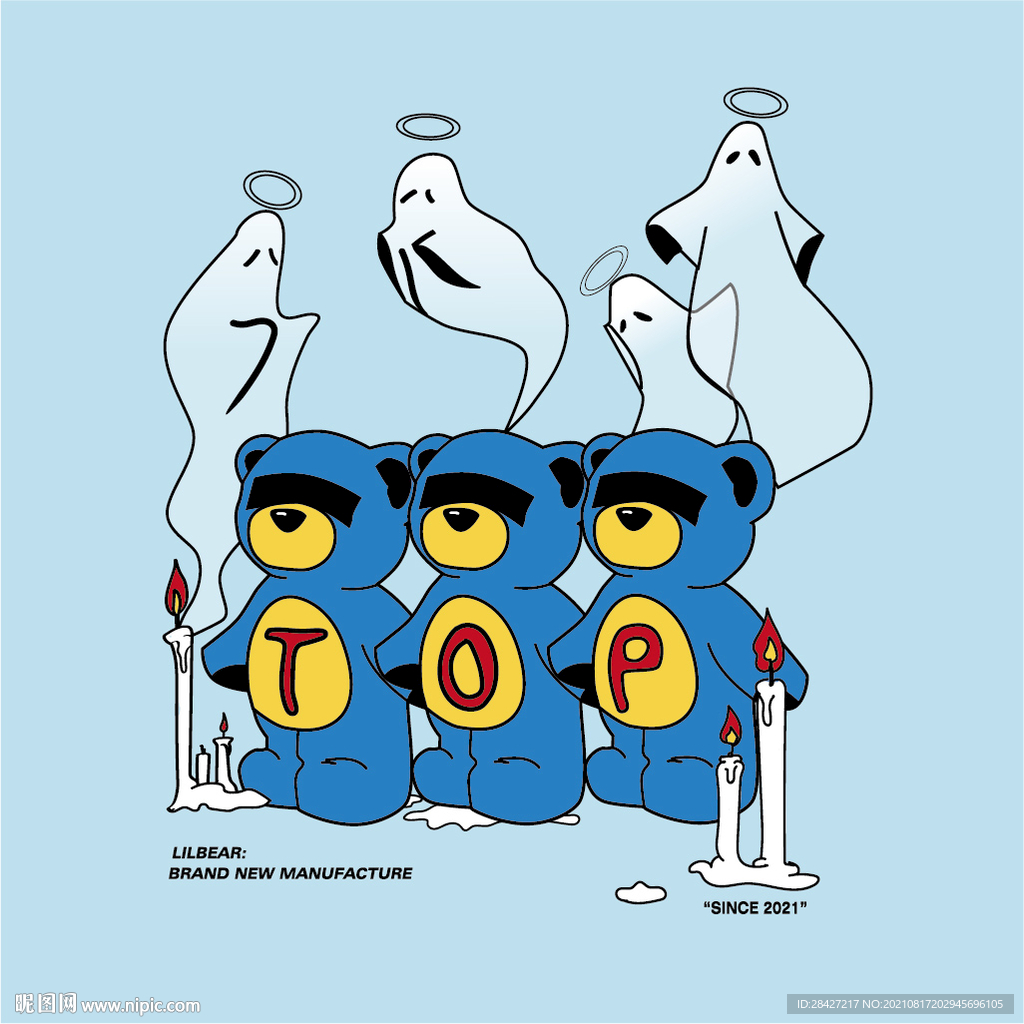 幽灵三只潮流熊图案印花图案