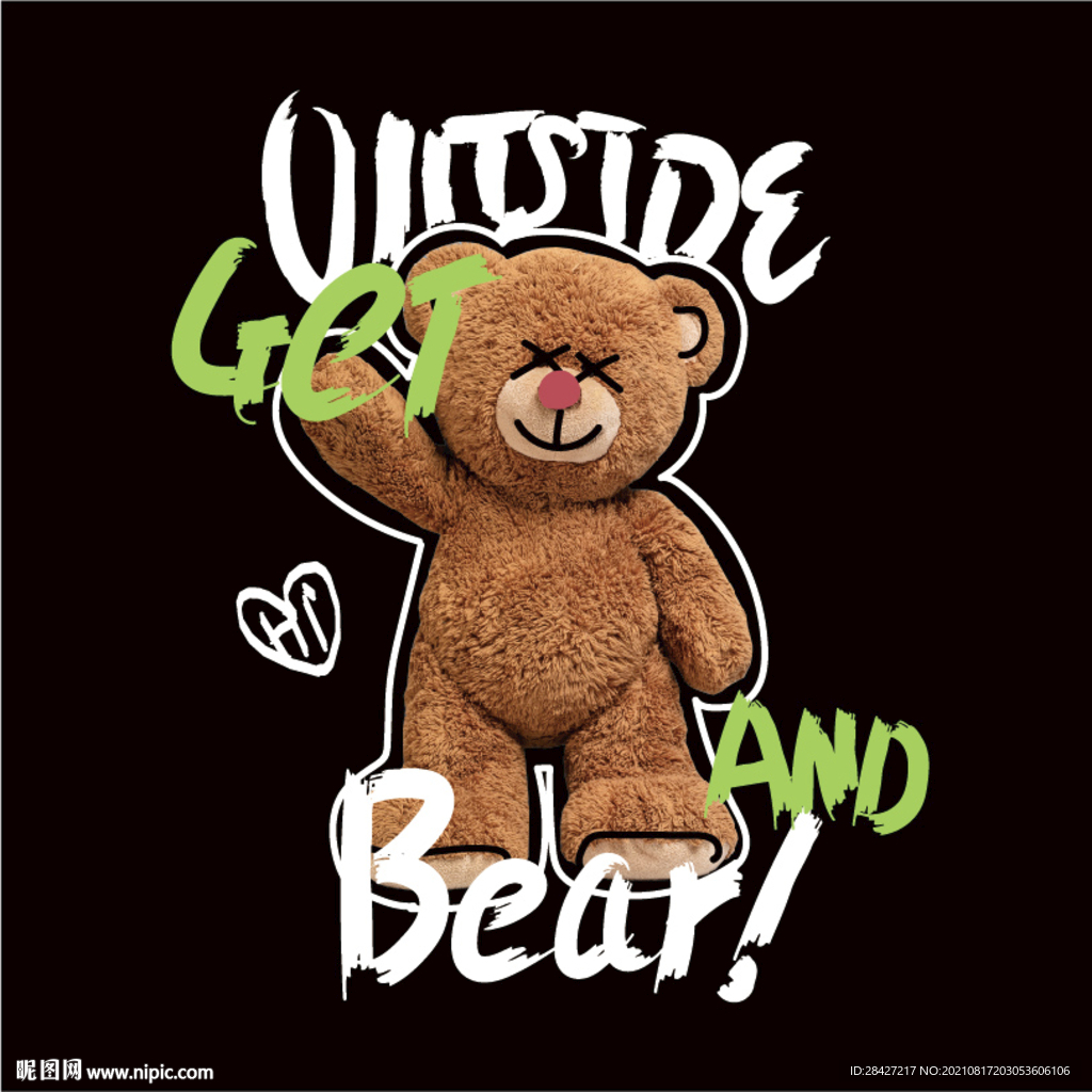 手绘涂鸦玩具熊图案印花 