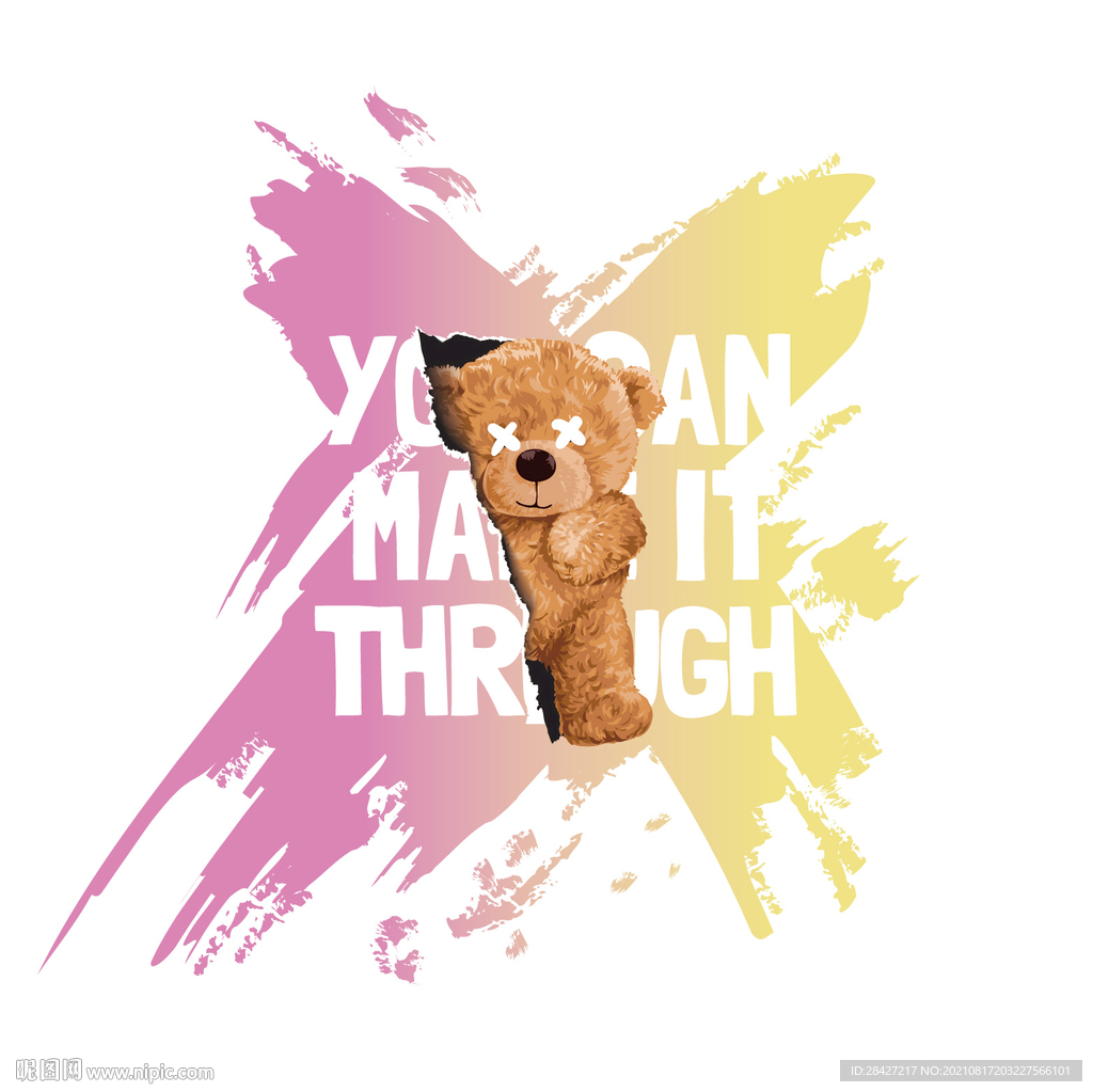 涂鸦手绘卡通熊印花图案韩版渐变