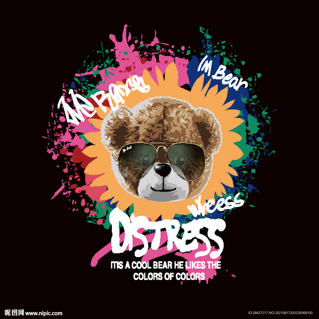 涂鸦手绘卡通熊印花图案韩版