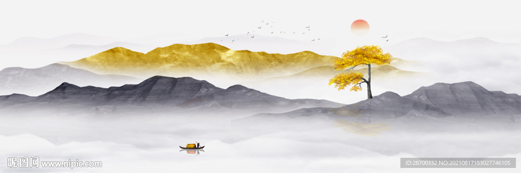 高端迎客松水墨山水画