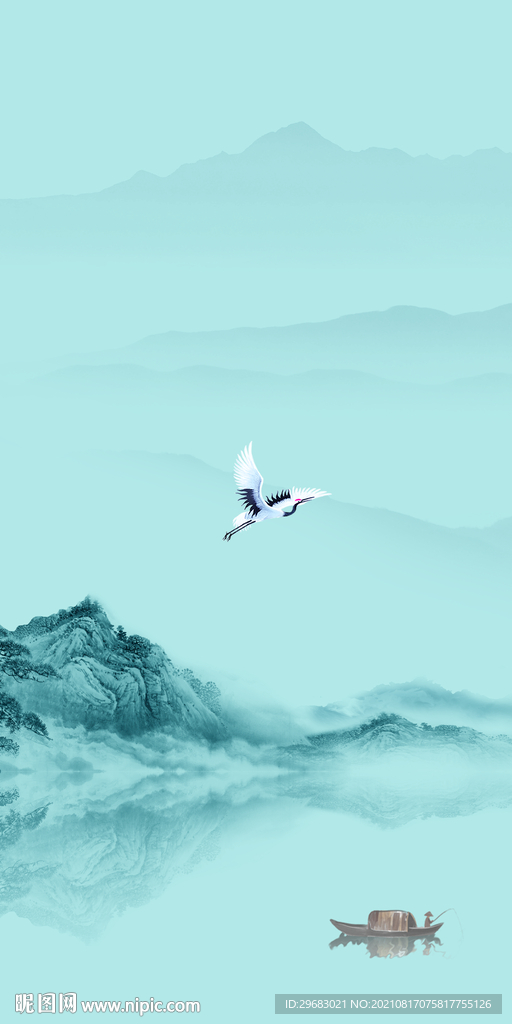 中式山水玄关画 TIF分层图