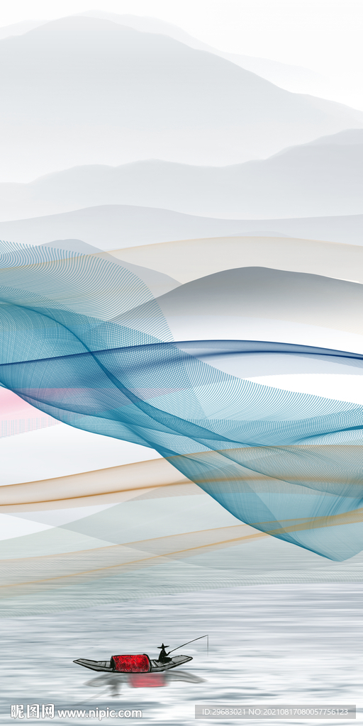 线条山水玄关画 TIF分层图