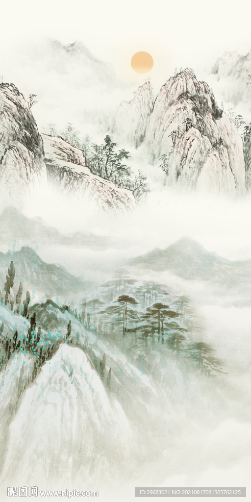 中国风无框画玄关 分层文件  