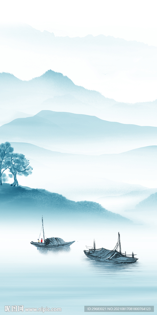 蓝色无框画玄关 分层文件  