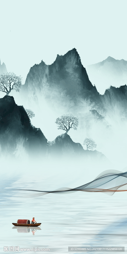 无框画高档玄关山水 TIF分层