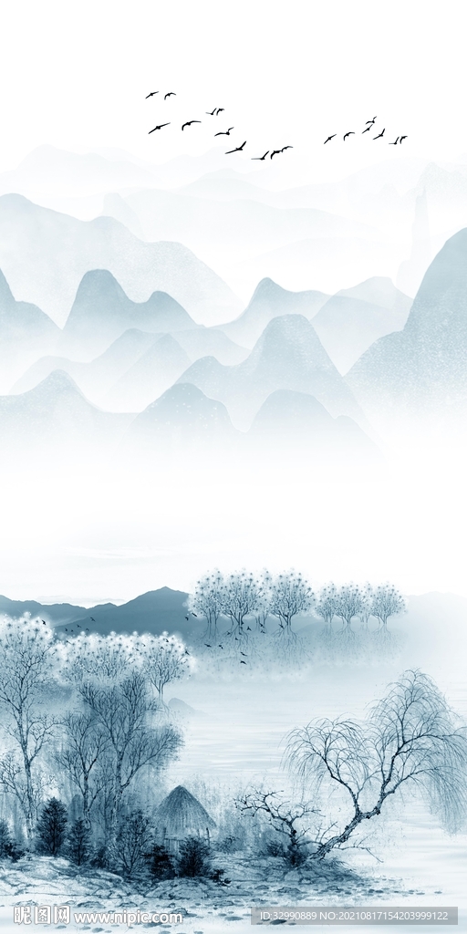 中国风意境玄关山水 TIF分层