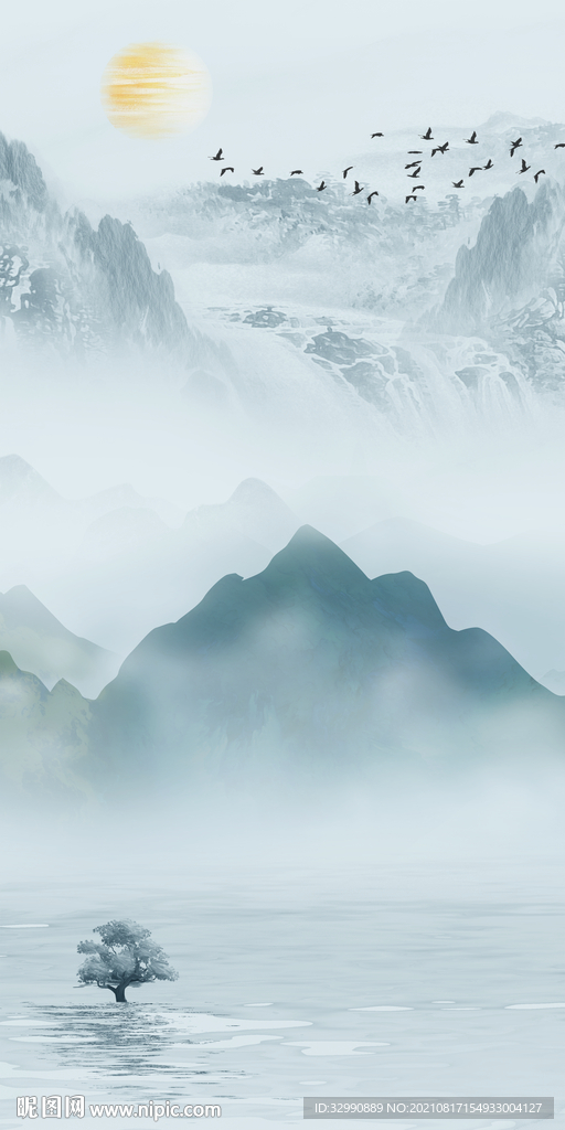 人气 意境玄关山水 TIF分层