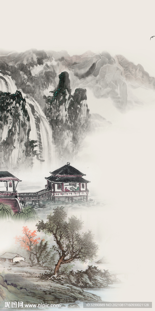 国画玄关画山水 TIF分层图