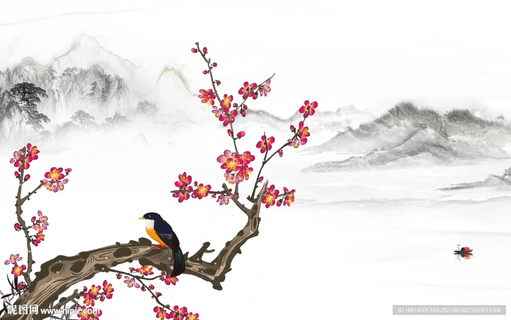 新中式梅花背景墙