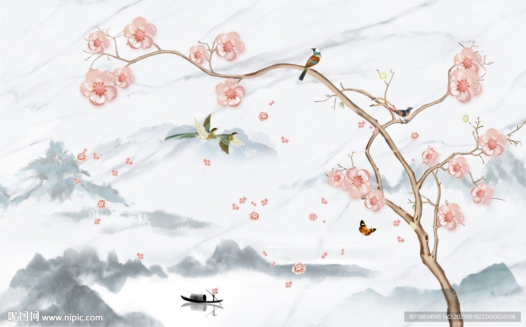 新中式花鸟背景墙